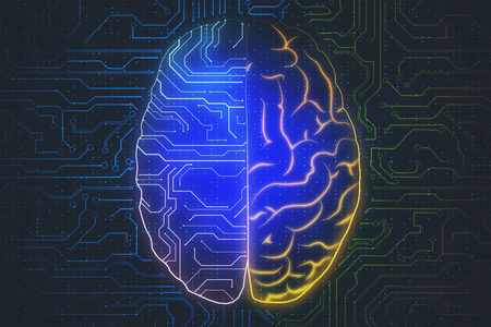创意电路大脑背景。 人工智能和计算概念。 3D渲染