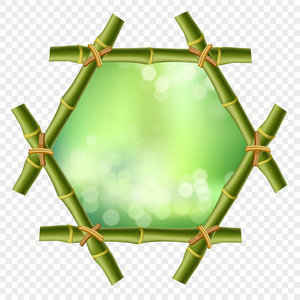 矢量插图六角绿色竹茎边框模糊的背景和模糊的白色圆圈内。 抽象水疗概念热带招牌与空拷贝空间的地方文本。