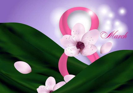 s Day with pink flower and  Digit eight. Vector Illustration.