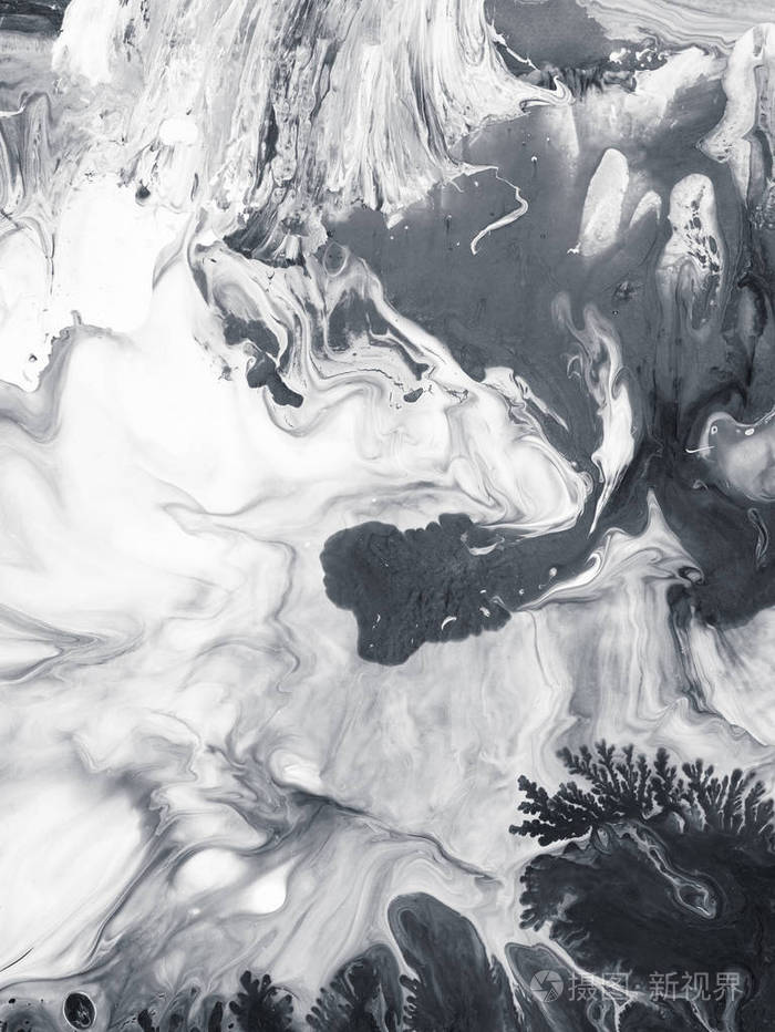 黑白手画背景画布上的亚克力画抽象大理石背景现代艺术当代艺术