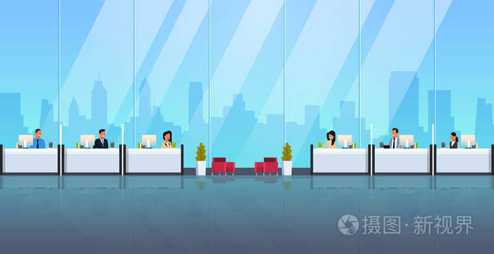 男士女收银员坐在收银台窗口金融货币兑换咨询服务概念男女工现代银行