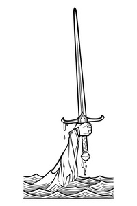 手拿着剑从水中冒出来.