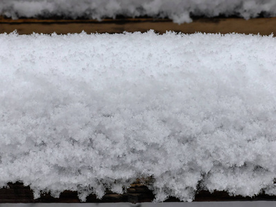 雪躺在长凳上。城市的街道上下雪了。冬天的开始