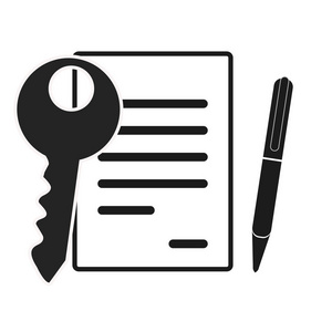 在蓝底图形插图eps10上用汽车钥匙和签字笔批准的贷款申请