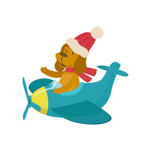 飞机飞行员狗可爱可爱的动物狗在一个有趣的飞机上飞行照片