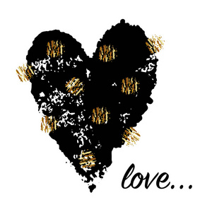 黑色的心与黄金插入白色的背景和文字的爱。 壁纸邀请海报，小册子，横幅。 矢量插图