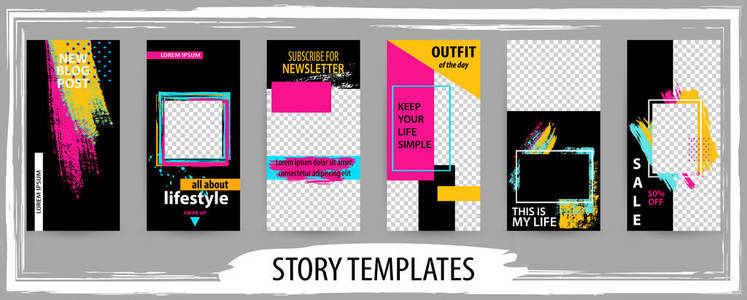 社交网络故事矢量插图的时尚可编辑模板。 社交媒体的设计背景。