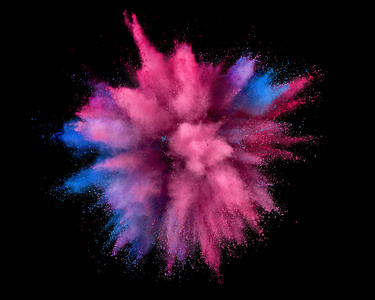 彩色粉末爆炸。 背景上的抽象特写尘埃。 五颜六色的爆炸。 油漆