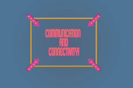 概念手写显示通信和连接。商业照片文本社交连接通过网络系统广场轮廓与角落箭头指向颜色背景