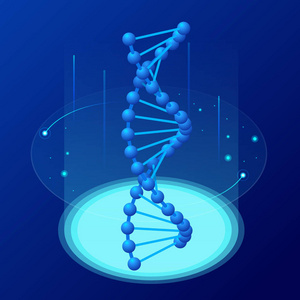 等特元 dna 螺旋, dna 分析概念。数字蓝色背景。创新医药和技术