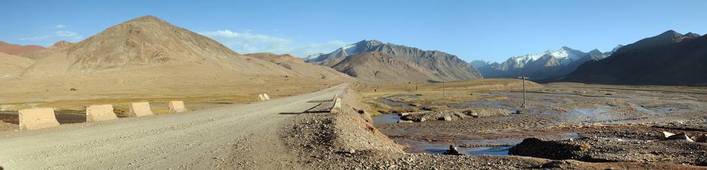 帕米尔山和帕米尔公路美丽的景观全景从塔吉克斯坦帕米尔公路屋顶的世界。