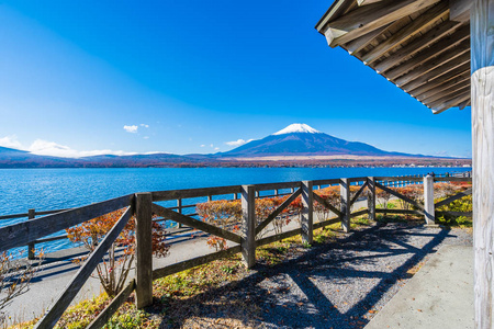 日本子湖周围富士山的美丽景观