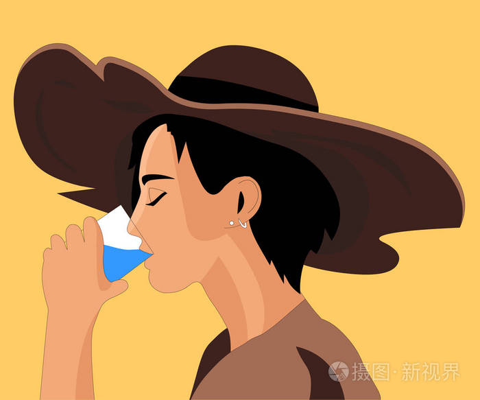 女孩在喝水. 矢量图形插画-正版商用图片175hro-摄图新视界