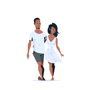 一对夫妇在爱快乐情人节概念非洲裔美国男人拥抱走在一起卡通人物全长孤立