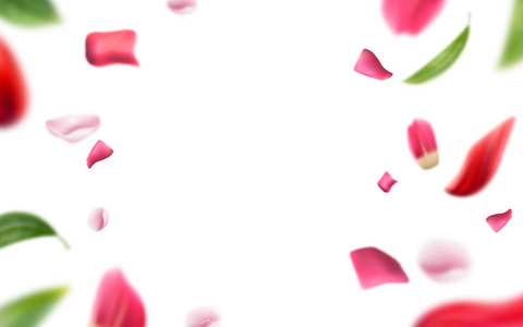向量模糊的玫瑰花瓣, 叶子背景3d