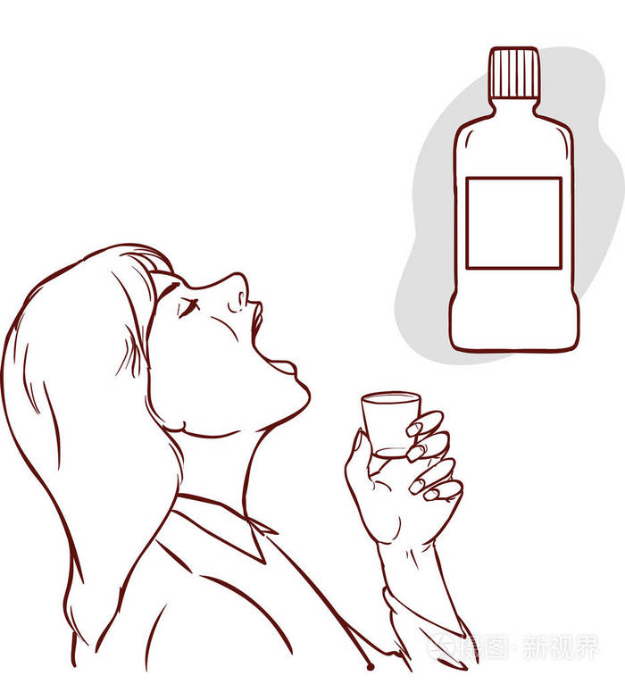 接近一个中年妇女从漱口杯中啜饮插画-正版商用图片175ob8-摄图新视界