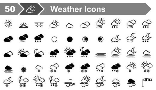 50个天气图标集可编辑矢量
