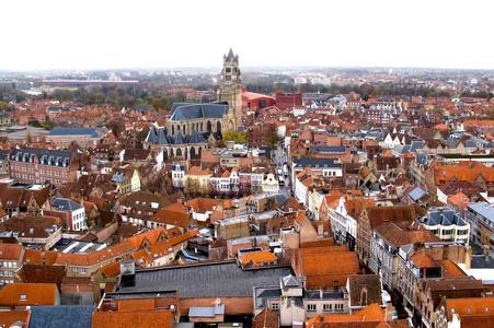 布鲁日。 比利时。 中世纪古城的全景