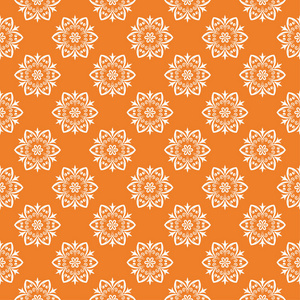 带有白色元素的橙色花饰。 纺织品和壁纸的无缝图案