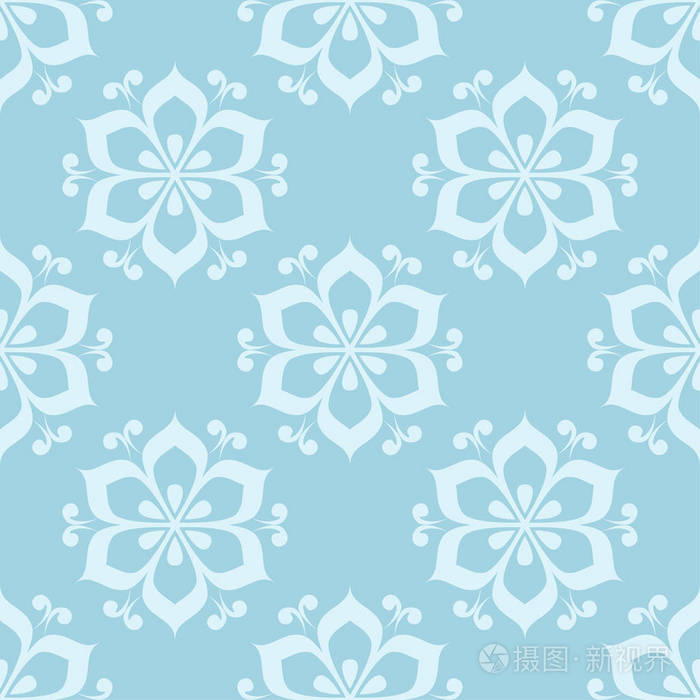 花色无缝图案. 蓝色和白色背景与淋浴元素的壁纸.