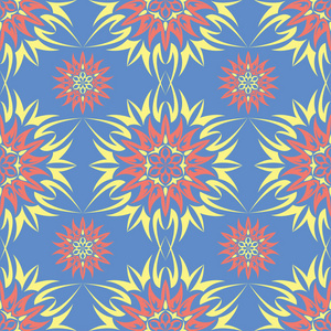 花蓝色无缝图案。 壁纸纺织品和织物的彩色花背景