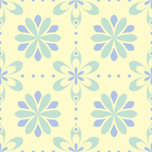 花卉无缝背景。 米色背景下的蓝色和绿色花型，用于壁纸纺织品和织物