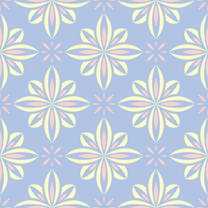 浅蓝色无缝背景。 壁纸纺织品和织物的花卉图案