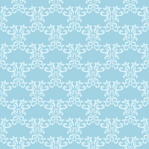 蓝色背景上的白色花卉设计。 纺织品和壁纸的无缝装饰