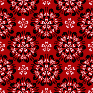 红色无缝背景与黑白设计元素。 壁纸纺织品和织物图案