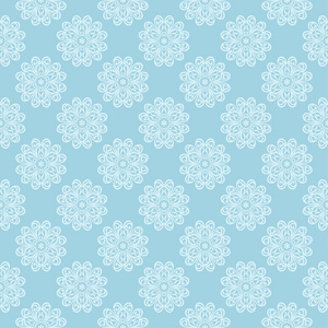 蓝色背景上的白色花卉图案。 纺织品和壁纸的无缝装饰
