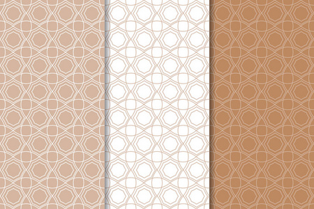 棕色和白色的几何装饰。 一套无缝的网织和壁纸图案