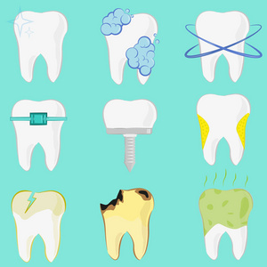 一套不同的牙齿植入龋齿清洁牙齿
