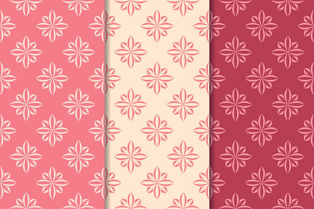 樱桃红色花卉观赏设计。 壁纸和织物的垂直无缝图案