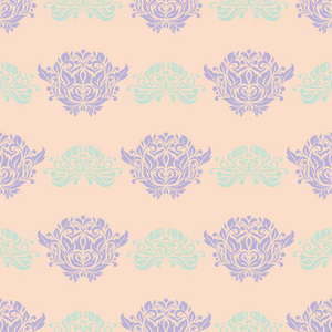 无缝花卉图案。 米色紫罗兰色和蓝色背景的壁纸纺织品和织物
