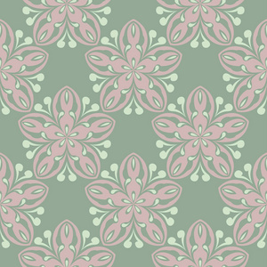 绿色的花背景。 壁纸纺织品和织物花卉设计的无缝图案