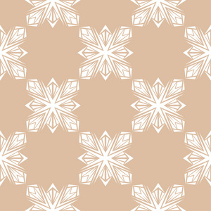 米色背景的白色花卉观赏设计。 纺织品和壁纸的无缝图案