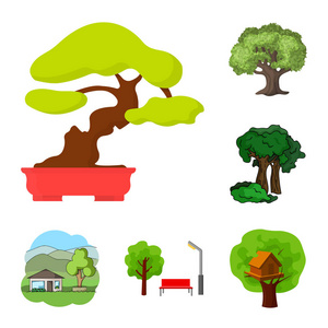 树木和森林标志的矢量设计。收集网络的树和绿色股票符号