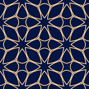 金色蓝色几何装饰。 网织和壁纸的无缝图案