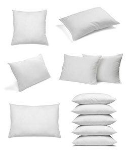 收集白色背景上的各种白色枕头。 每张都是分开拍摄的