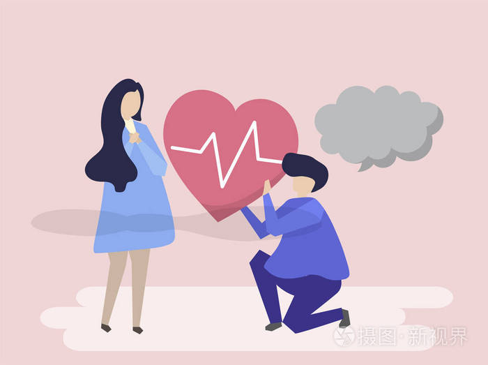一个男人拿着跳动的心脏给一个女人做插图
