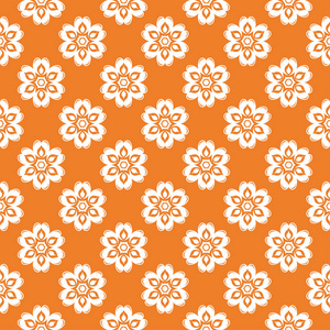 橙色背景上的白色花饰。 纺织品和壁纸的无缝图案
