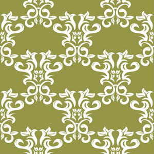 橄榄绿色背景上的白色花卉设计。 纺织品和壁纸的无缝图案
