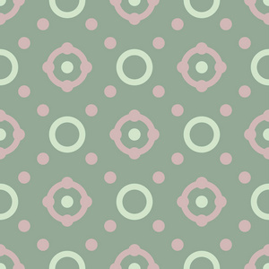 几何无缝图案。 橄榄绿色背景，淡粉色元素，用于壁纸纺织品和织物