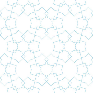 白色和蓝色的几何装饰。网纺织和壁纸无缝图案