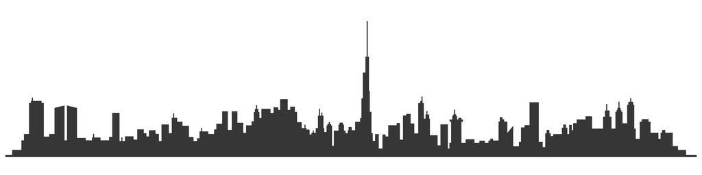 迪拜城市天际线。阿拉伯联合酋长国摩天大楼建筑物剪影。向量