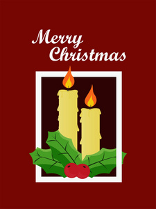 明信片横幅圣诞快乐与蜡烛，矢量插图时尚设计