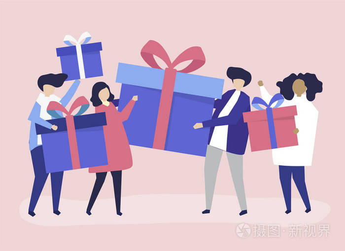 朋友互相交换礼品盒