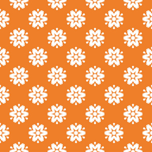 橙色背景上的白色花饰。 纺织品和壁纸的无缝图案