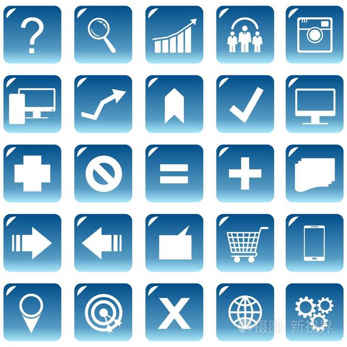 设置蓝色的网页图标或按钮矢量图形插图