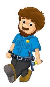 卡通场景与快乐警察值班白色背景插图儿童